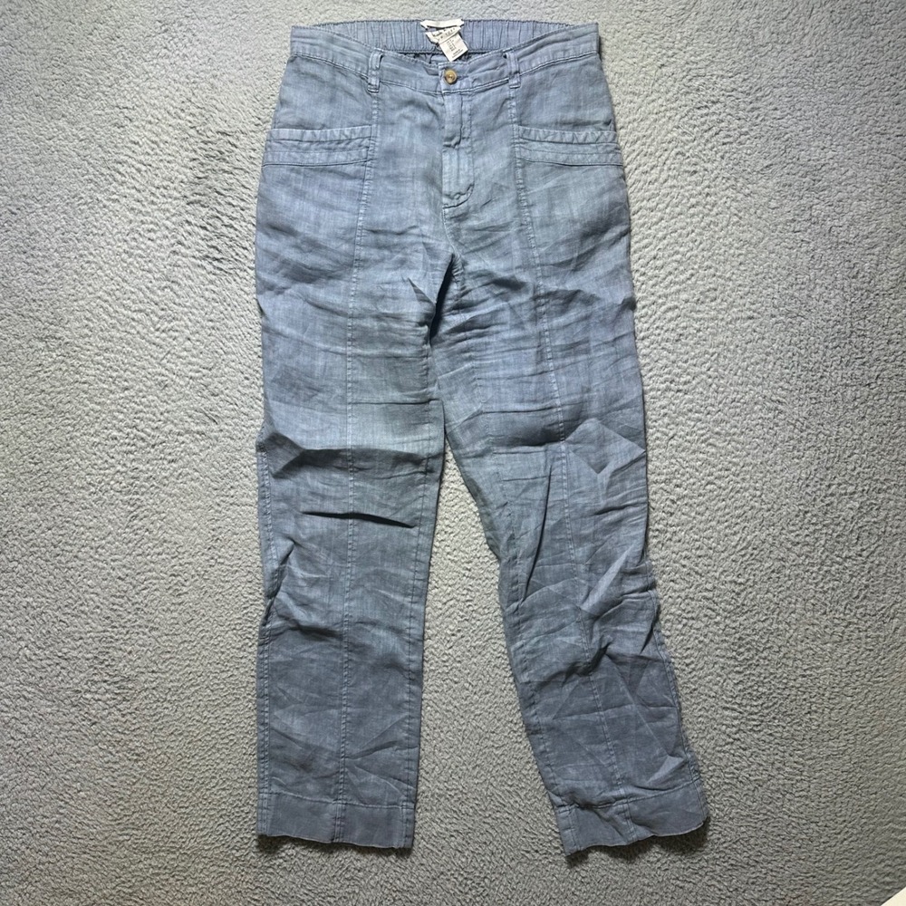 Anthropologie Nicole‎ Miller 100% Linen Pants Blue Elastic Waist S Resort